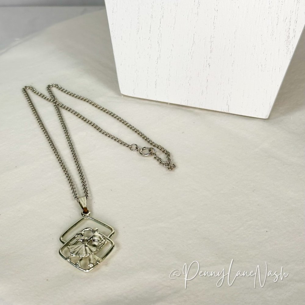 Vintage Dancing Couple on 2 Squares Pendant Necklace - Picture 6 of 6